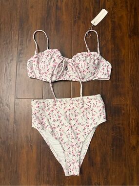 Somerfield swim High Waist Floral Bikini Set - Pink/White